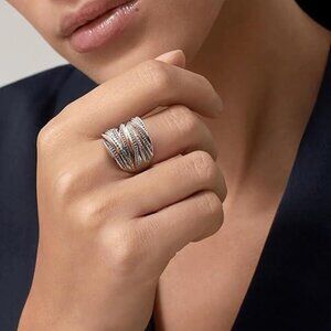 Rose Gold & Silver Intertwined Wide Band Ring 8